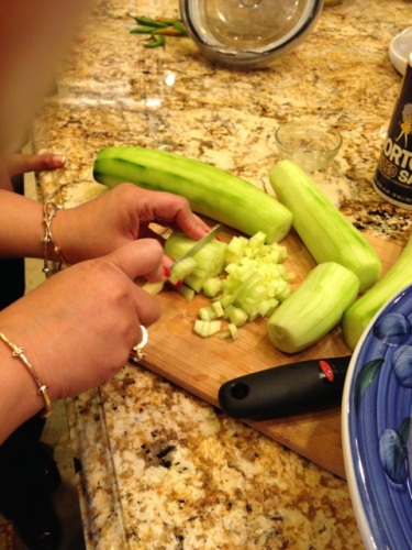 chopping cucumbers finely