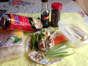 Rice noodles and ingredients